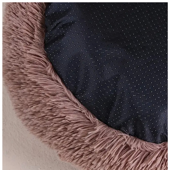 Pet Bed Plush Dog Cat Fluffy Luxury Taupe 23.6" large Round Non Slip - Picture 5 of 7